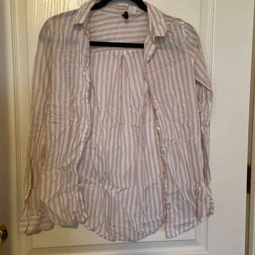 Pink and White Striped Button Up